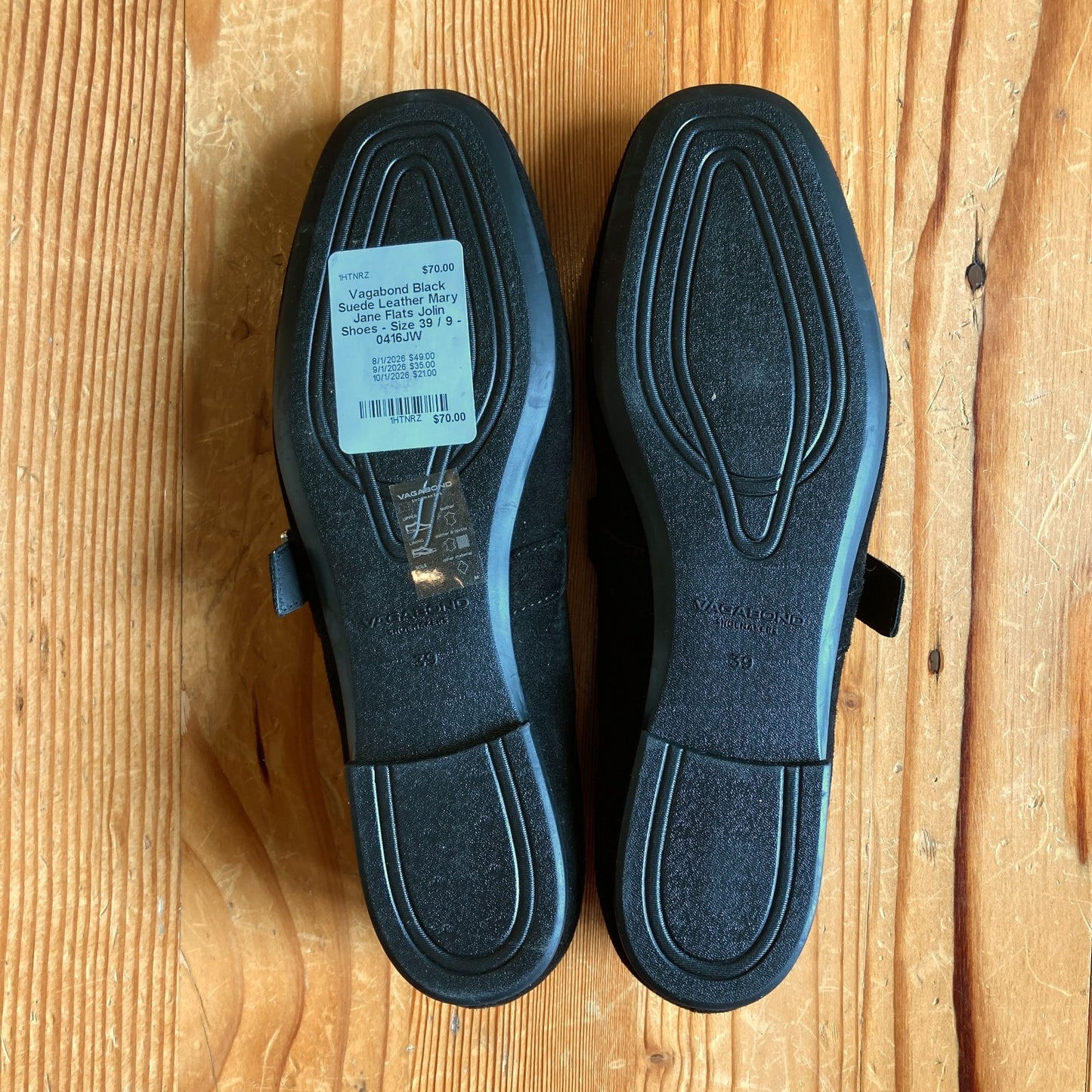 Vagabond Black Suede Leather Mary Jane Flats Jolin Shoes - Size 39 / 9 - 0416JW