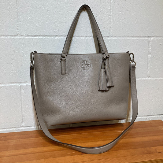 Tory Burch Gray Pebbled Leather Thea Zip Top Tote Bag Purse - 0905SC