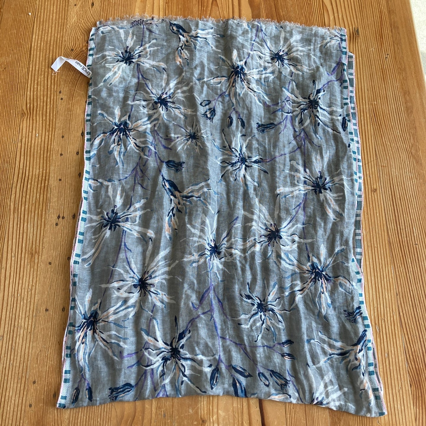 Epice Paris Gray Floral Painterly Print Linen Blend Stole Scarf - 4427SC