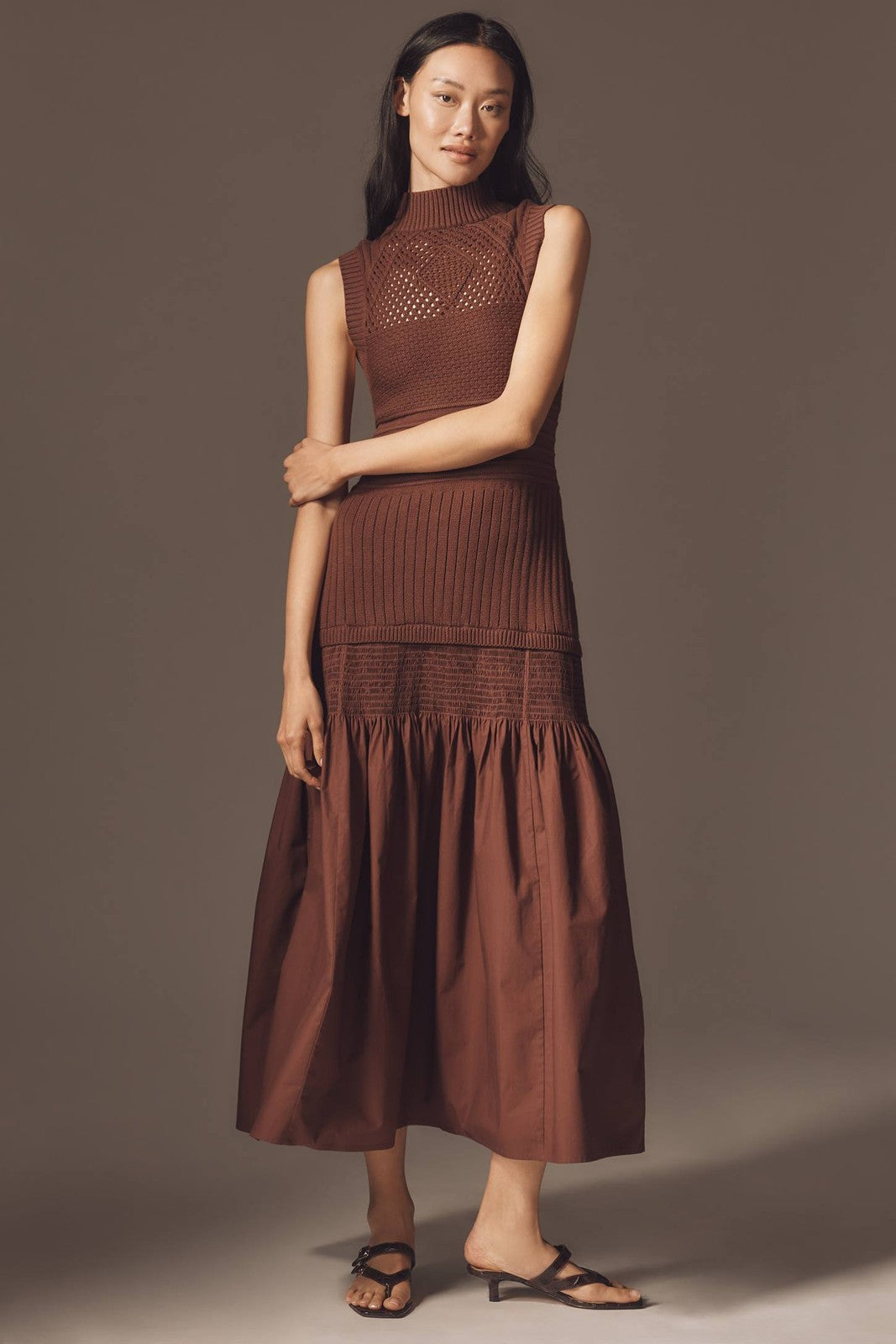 by Anthropologie Brown Mock Neck Sleeveless Knit Maxi Dress - Size M - 0610MB