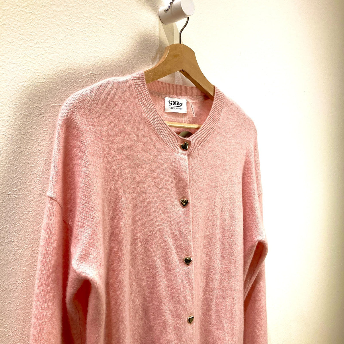 27 Miles $300 Blush Pink Heart Button Chiara Cashmere Sweater - Size M - 0930AC