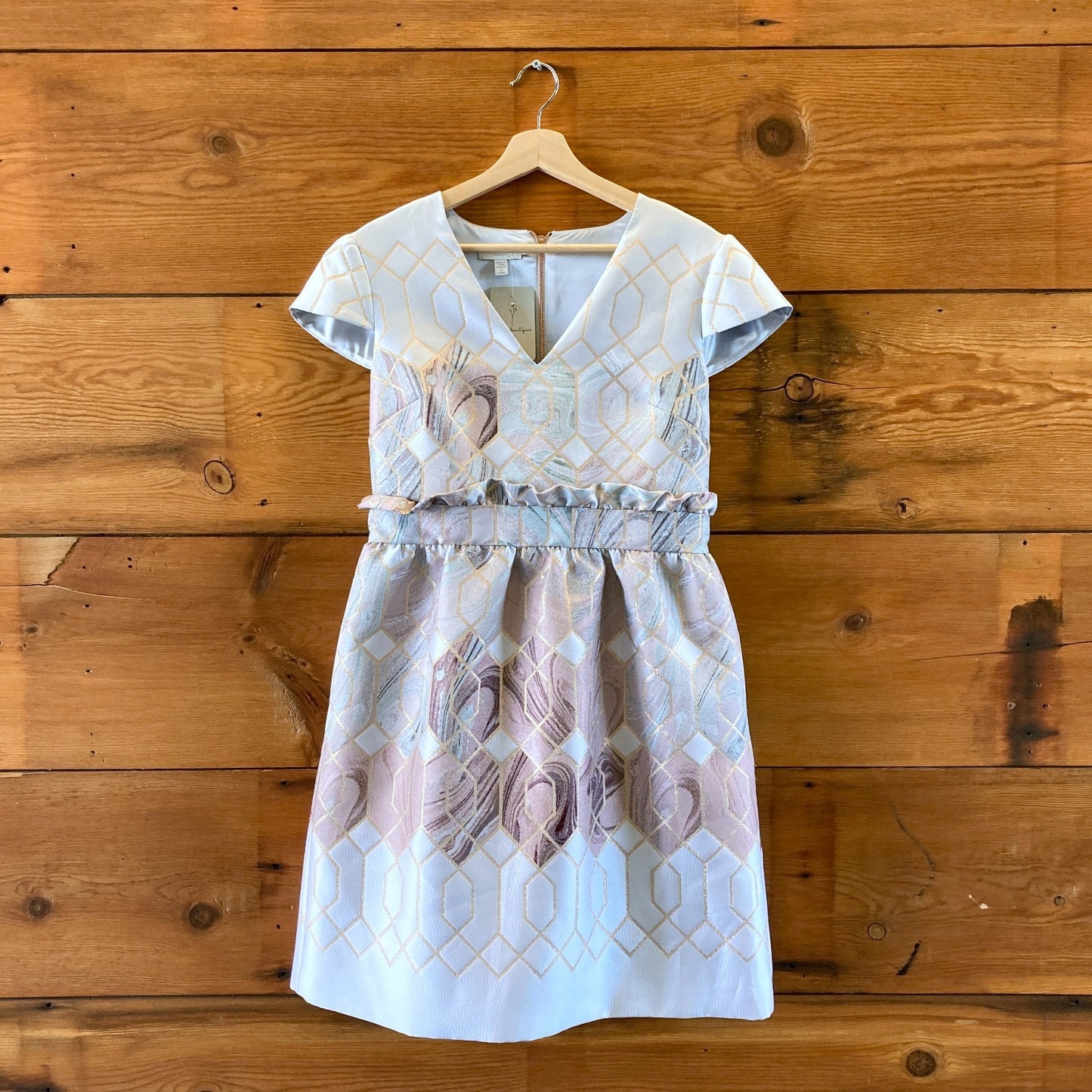 Ted Baker Jacquard Ingrida Metallic Cocktail Dress - Size 4 / L - 0715NS