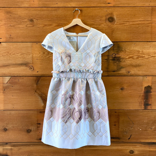 Ted Baker Jacquard Ingrida Metallic Cocktail Dress - Size 4 / L - 0715NS