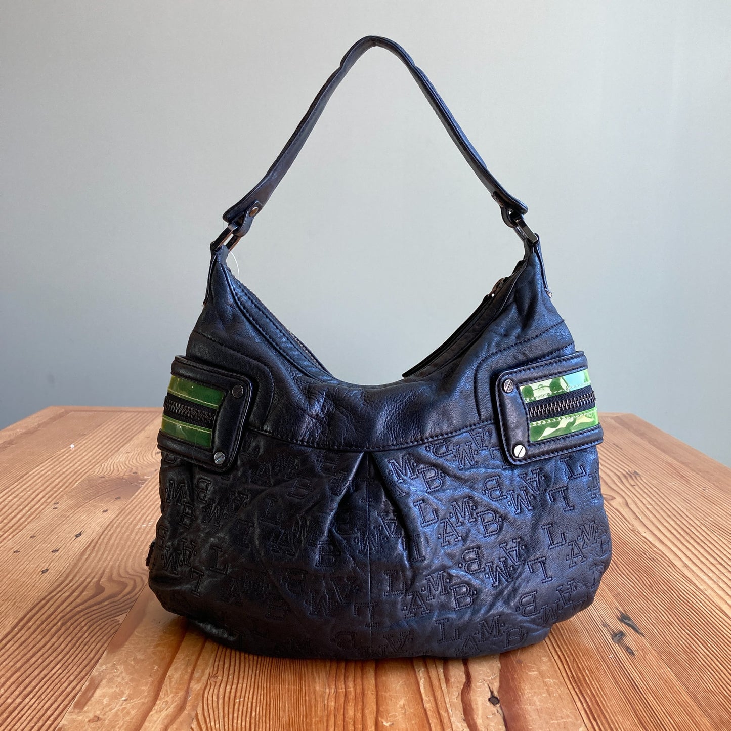 L.A.M.B. Gwen Stefani Black Leather Vintage Y2K Large Hobo Bag Purse - 0416PP