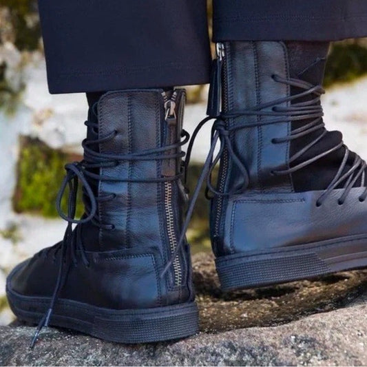 40 - Marcella New York Black Leather Lace Up Alicia Sneaker Boots 0313AH