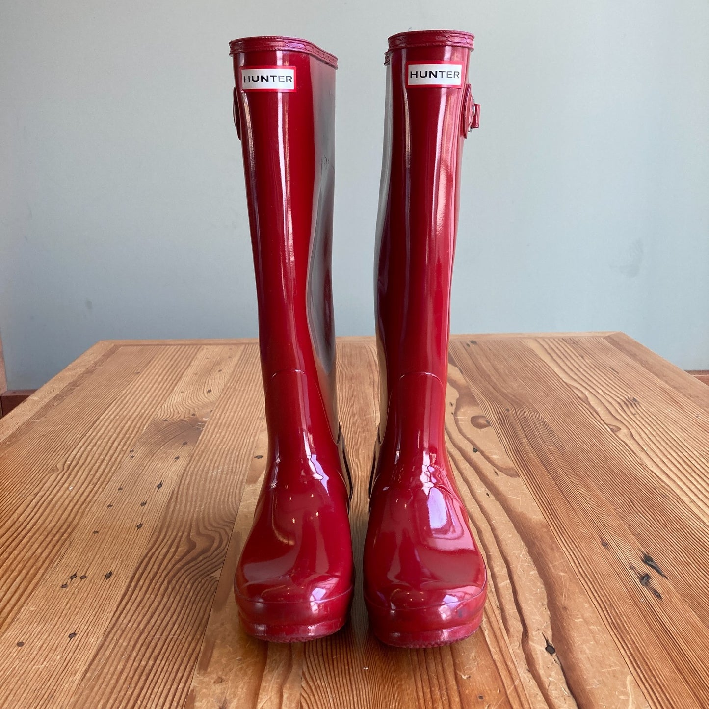 Hunter $190 Military Red Original Gloss Tall Rainboots Boots - Size 8 - 0306CH