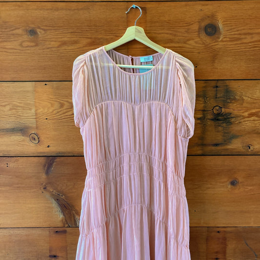 M - AYR Ballet Pink Silk Chiffon Blend Cap Sleeve Full Length Dress 1125KG