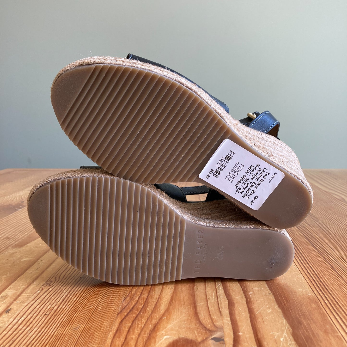 Ted Baker Black Leather Espadrille Wedge Tamyaa Shoes - 39.5 / 9.5 - NEW 0504AK