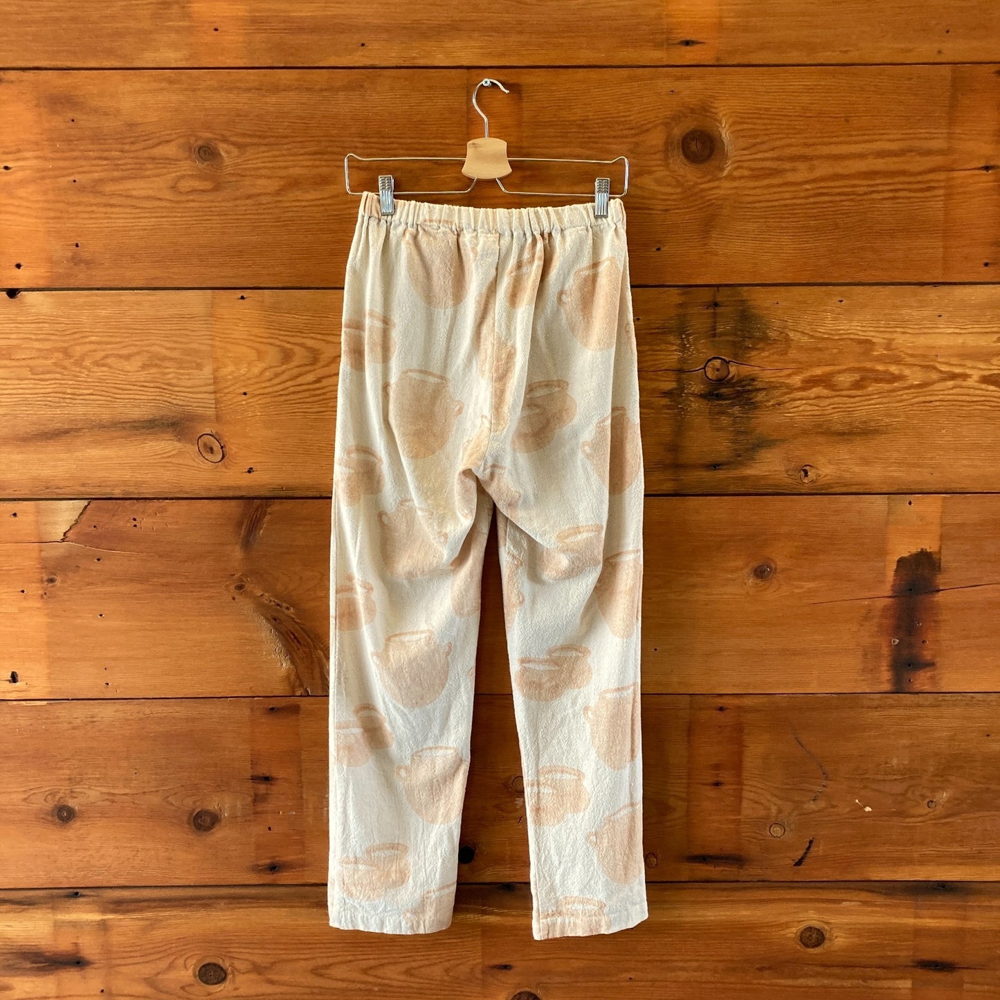 Po-Em Tan Vase Block Print Deck Pull-On Elastic Waist Pants - Size S - 0517DS