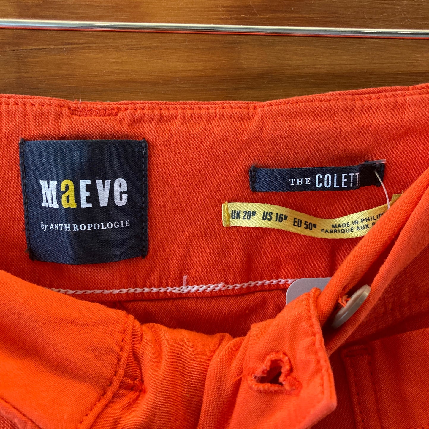 Maeve Anthropologie Orange Colette Patch Pocket Pants - Size 16 - 0419JP
