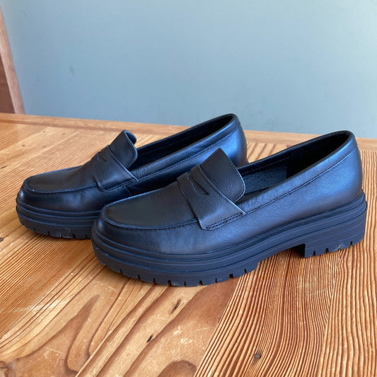 Quince Black Italian Leather Lug Sole Chunky Loafer Shoes - Size 6.5 - 0311AY