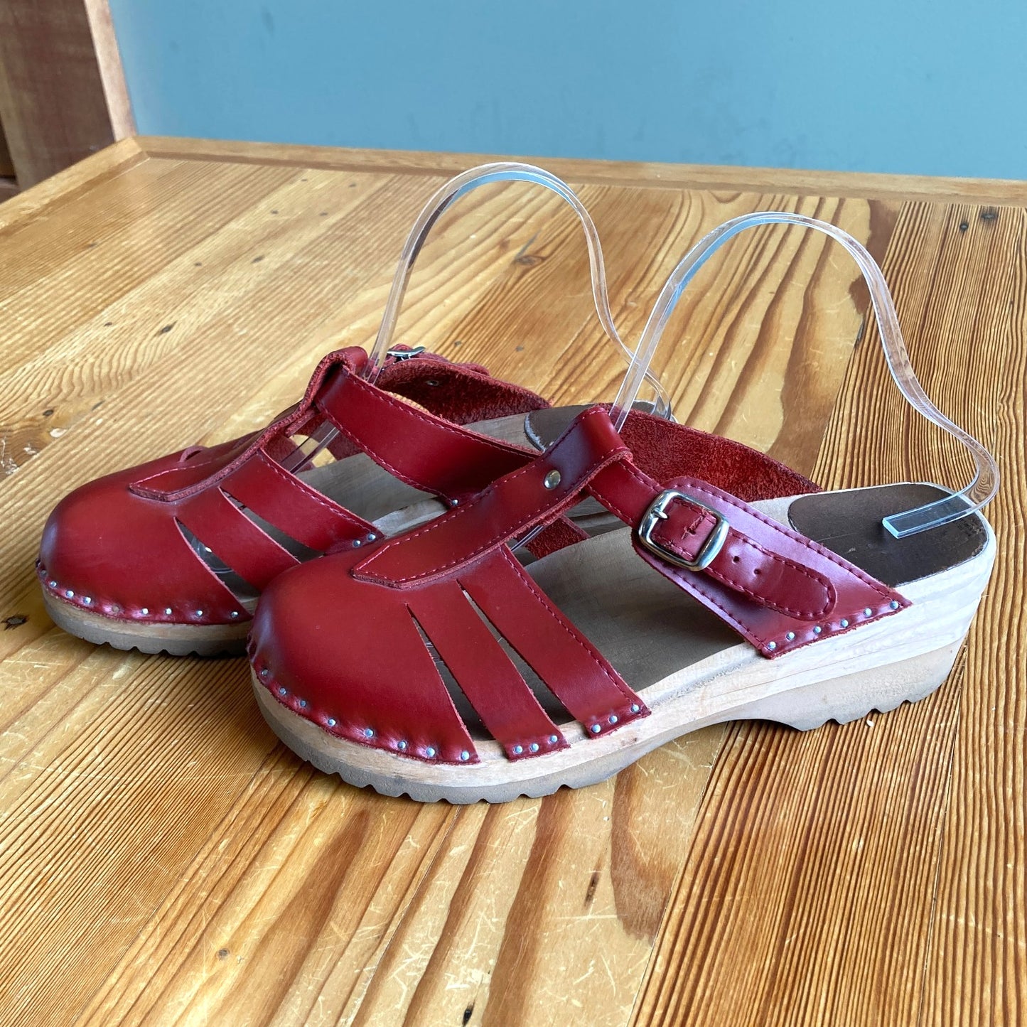 40 / 9.5 - Troentorp $128 Red Leather Mary Jane Cut Out Mules Clogs Shoes 0731EN