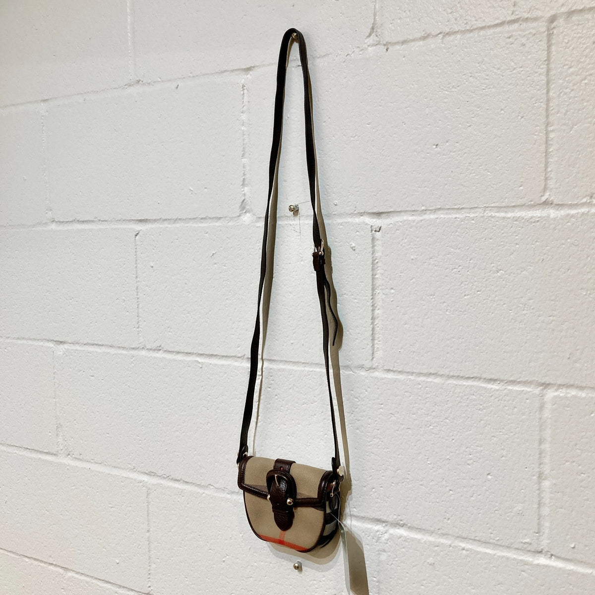 Burberry Nova Check Dark Brown Leather Piped Mini Crossbody Purse - 0210AM