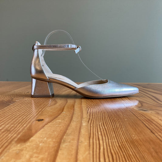 Paul Green Silver Nappa Leather Block Heels Shoes - Size 9 US - NEW - 1125KG