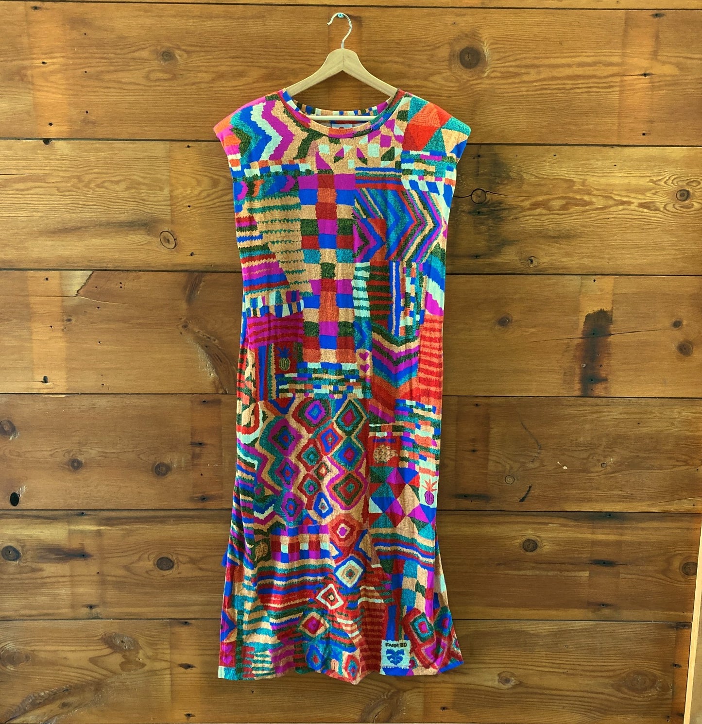 Farm Rio $135 Summer Patches Vibrant Mid Length T Shirt Dress - Size XL - 0218NM