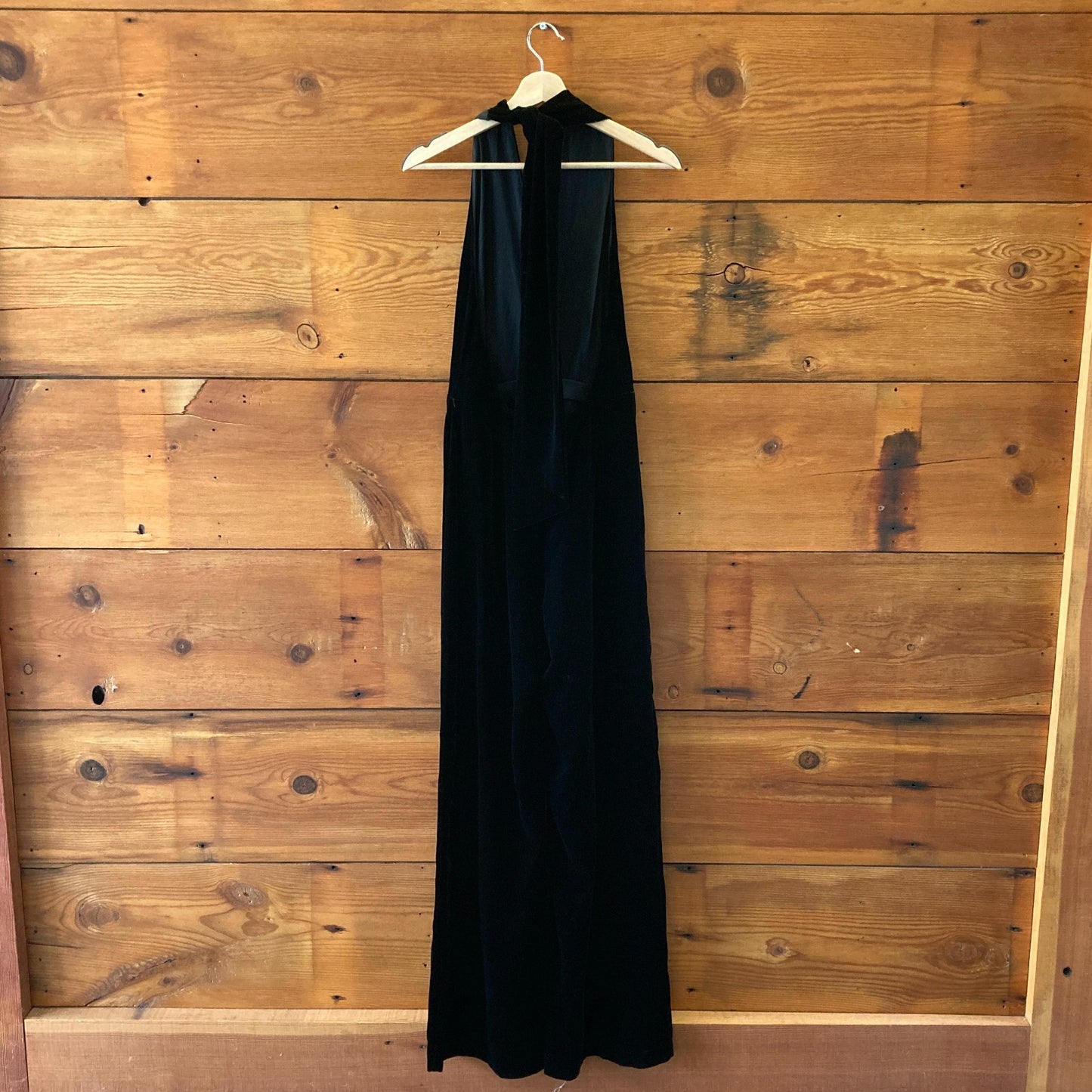Sezane Black Velvet Shanice Wide Leg Halter Jumpsuit - Size 38 / M - 0208KS