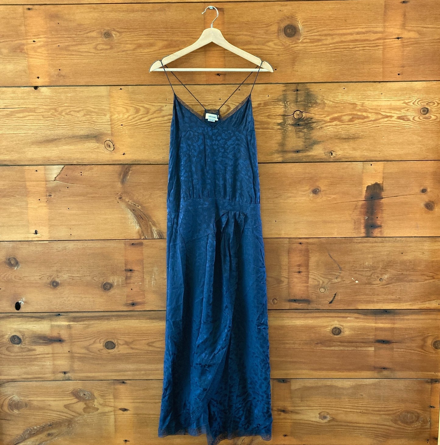 Zadig & Voltaire Navy Blue Silk Jacquard Rixi Slip Dress - Size L - NEW - 0417DL