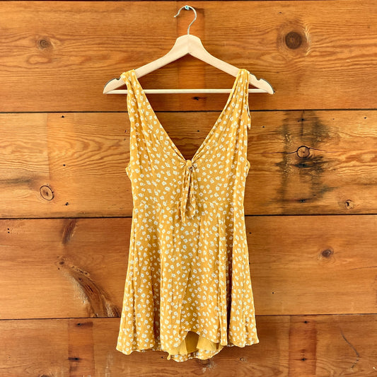 Reformation Yellow Floral Print Nola Tie Shoulder Mini Dress - Size 6 - 0312IG