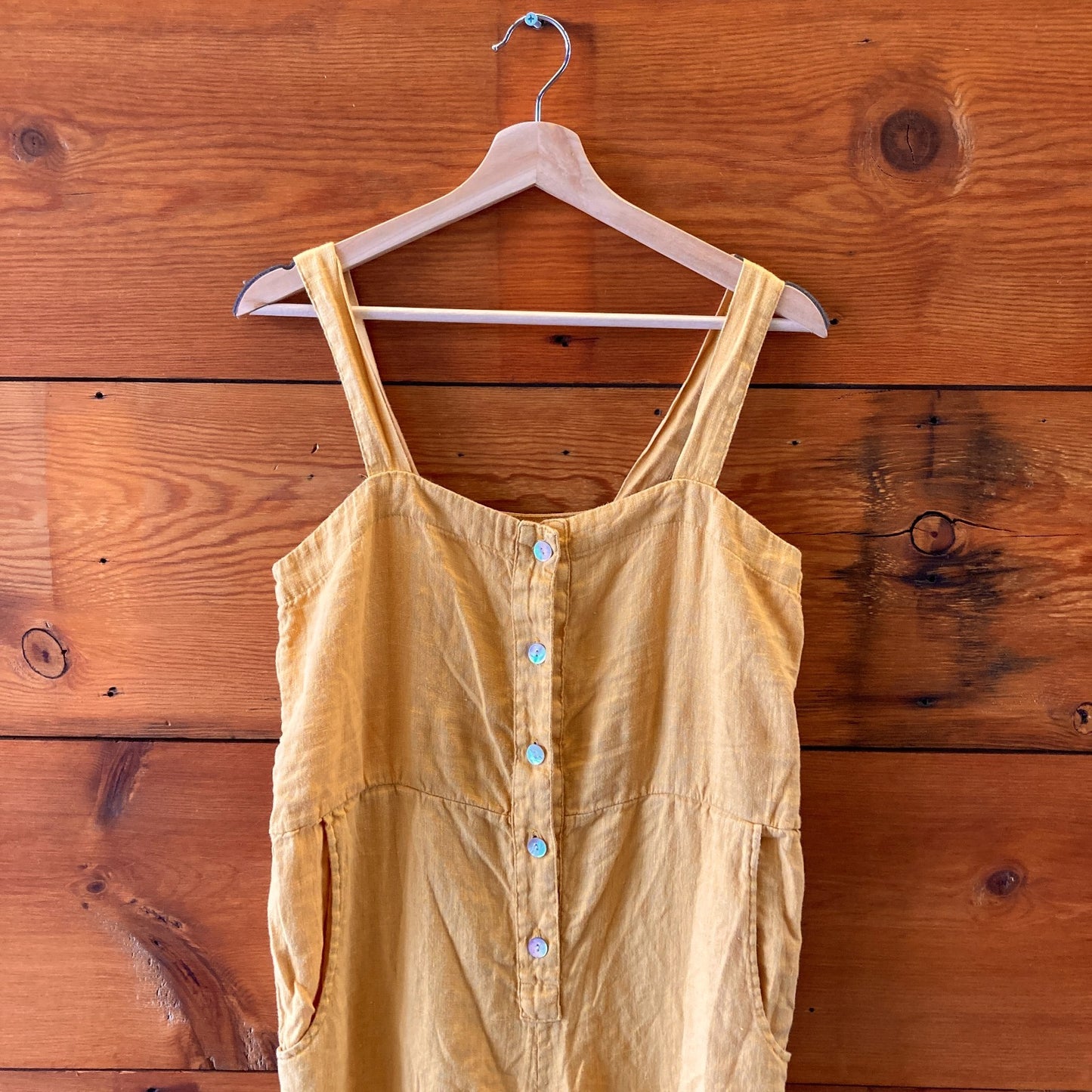 S - Sugar Candy Mountain $280 Mustard Linen Sleeveless Orchid Jumpsuit 0312IG