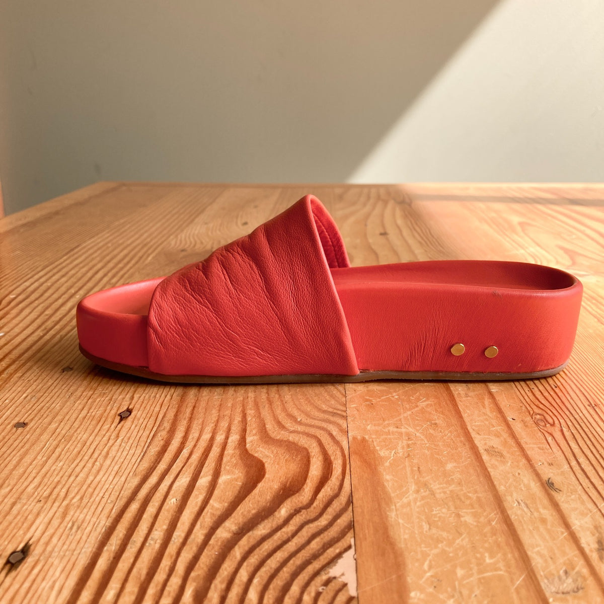 Beek Electric Orange Chunky Leather PLatform Slide Sandals - Size 6 - 0823EP