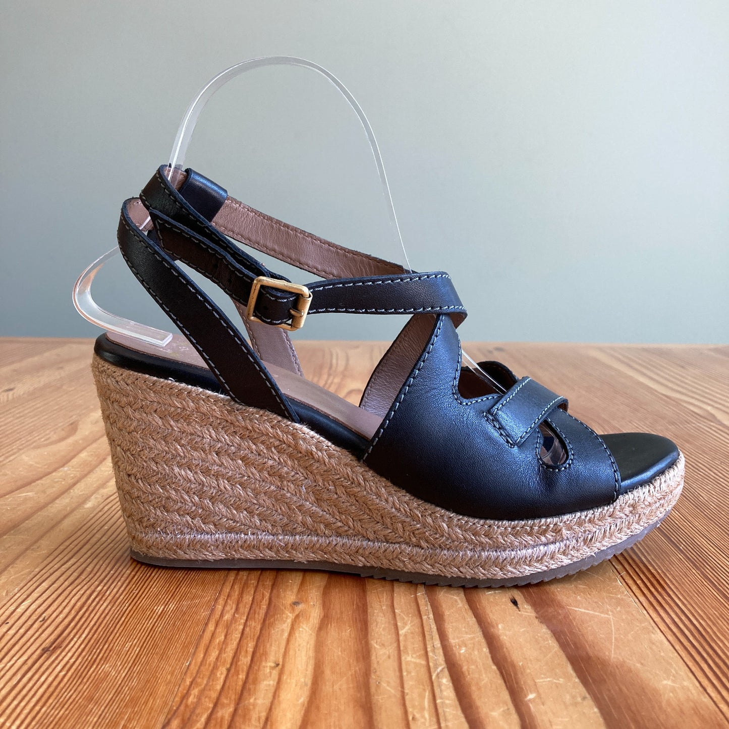 Ted Baker Black Leather Espadrille Wedge Tamyaa Shoes - 39.5 / 9.5 - NEW 0504AK