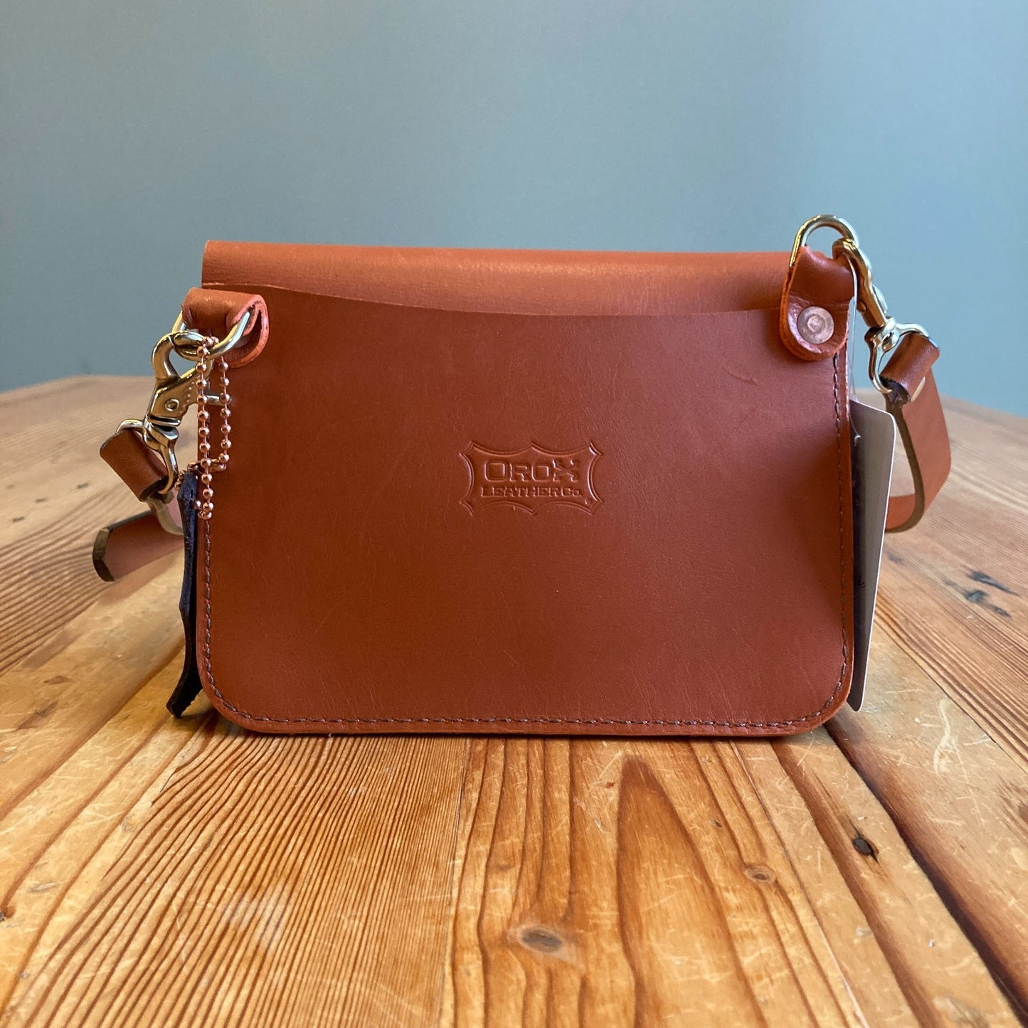 Orox Leather Co. Orange Brown Leather Small Crossbody Purse Bag 0707SC