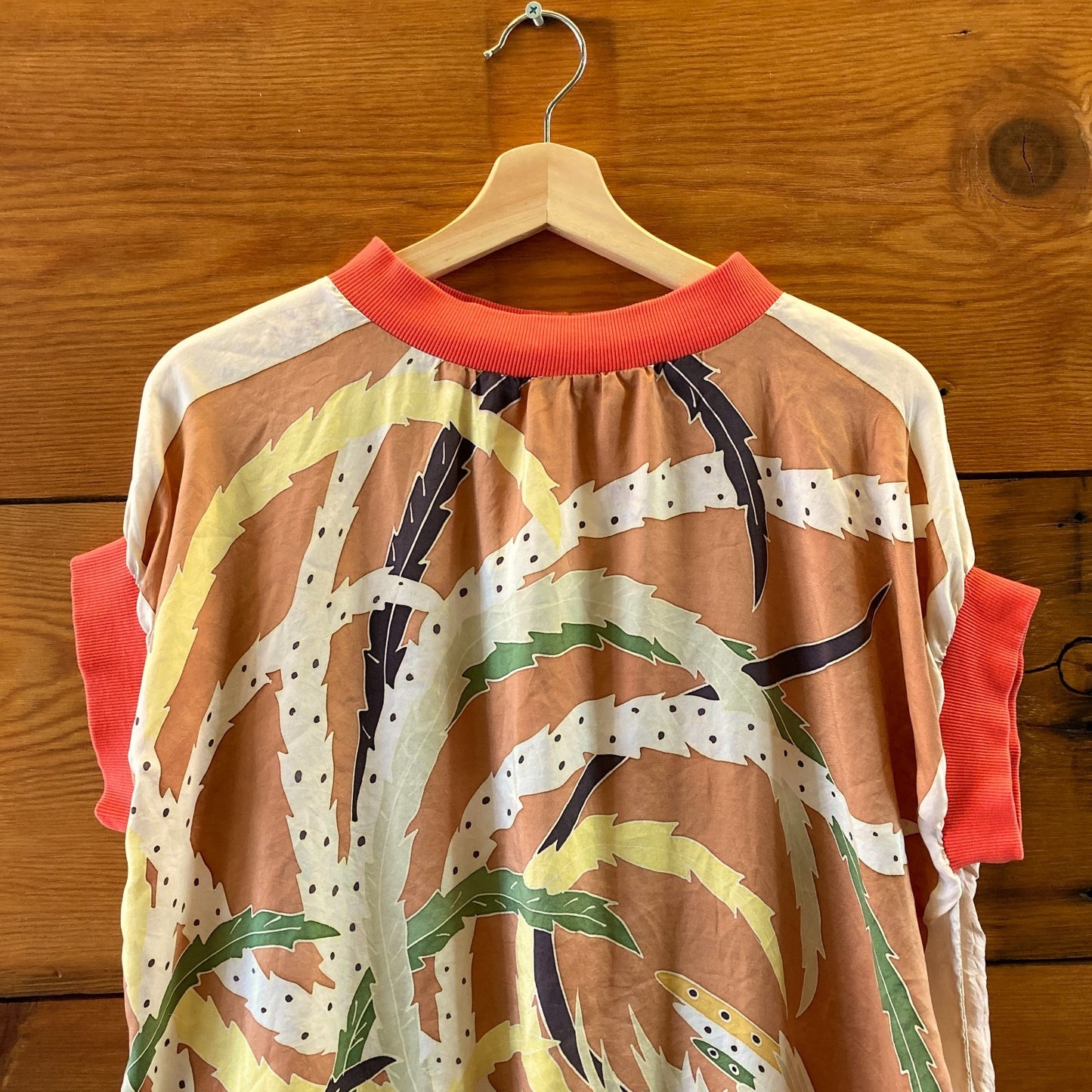 Tata Christiane Short Sleeve Rooter Feather Print Tunic Dress - Size S - 0813CG