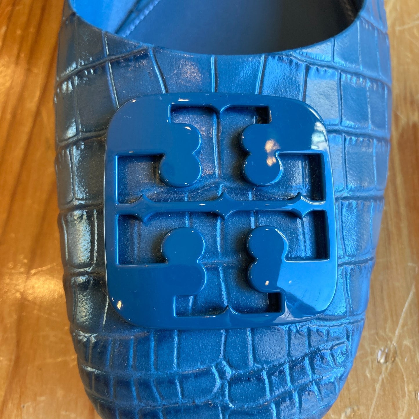 Tory Burch Blue Snake Embossed Leather Georgia Flats Shoes - Size 10 - 0206BS