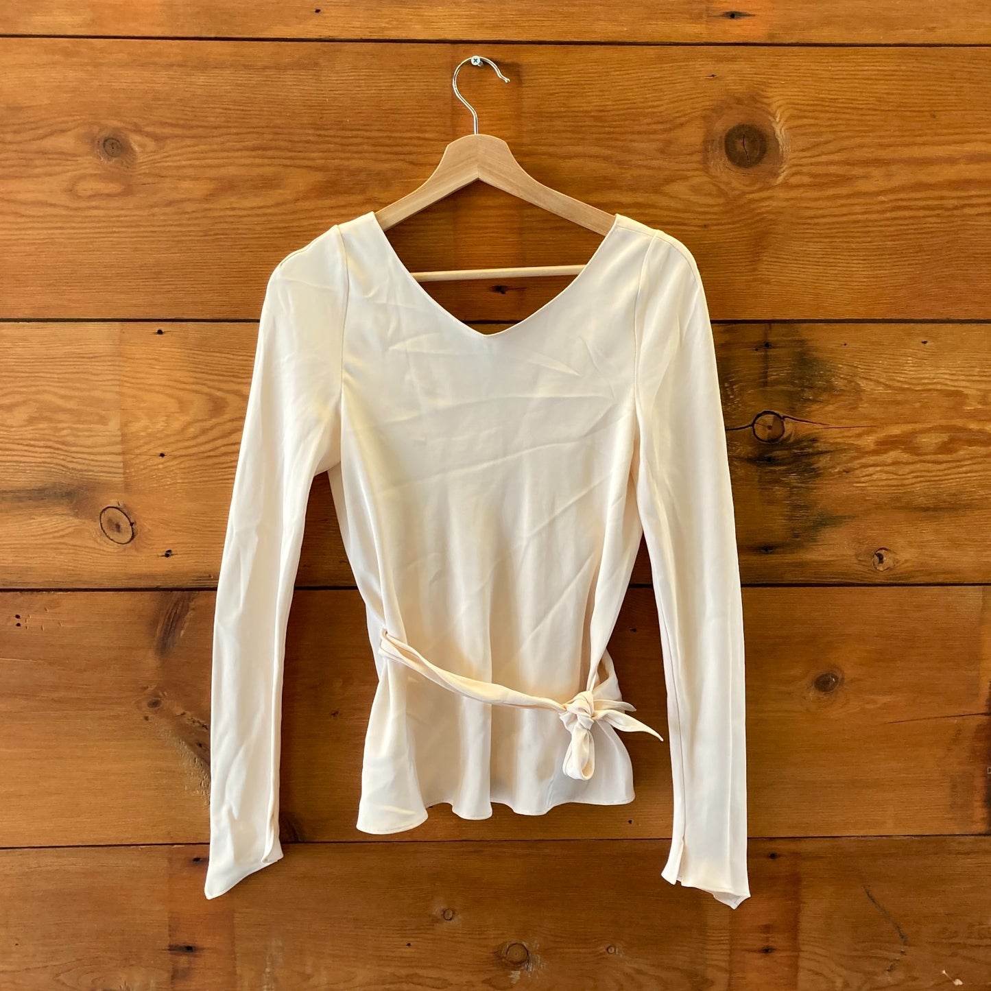 Peter Cohen Cream Long Sleeve 100% Silk Blouse Wrap Shirt - Size S  - 0508GA