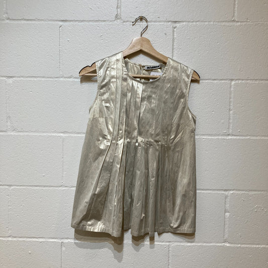 Jil Sander Silver MEtallic Sleeveless Pleated Tank Top - Size 34 / S - 0907FL