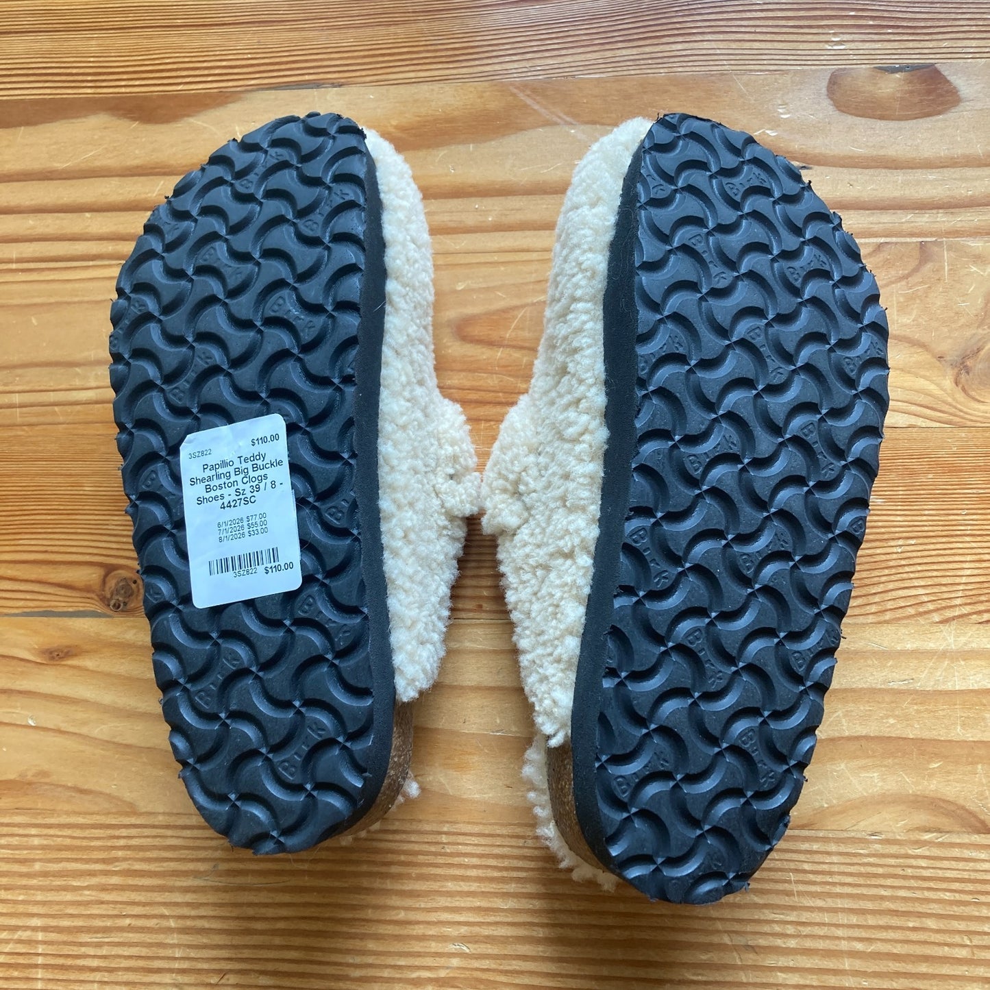 Papillio Teddy Shearling Big Buckle Boston Clogs Shoes -Sz 39 / 8 - 4427SC