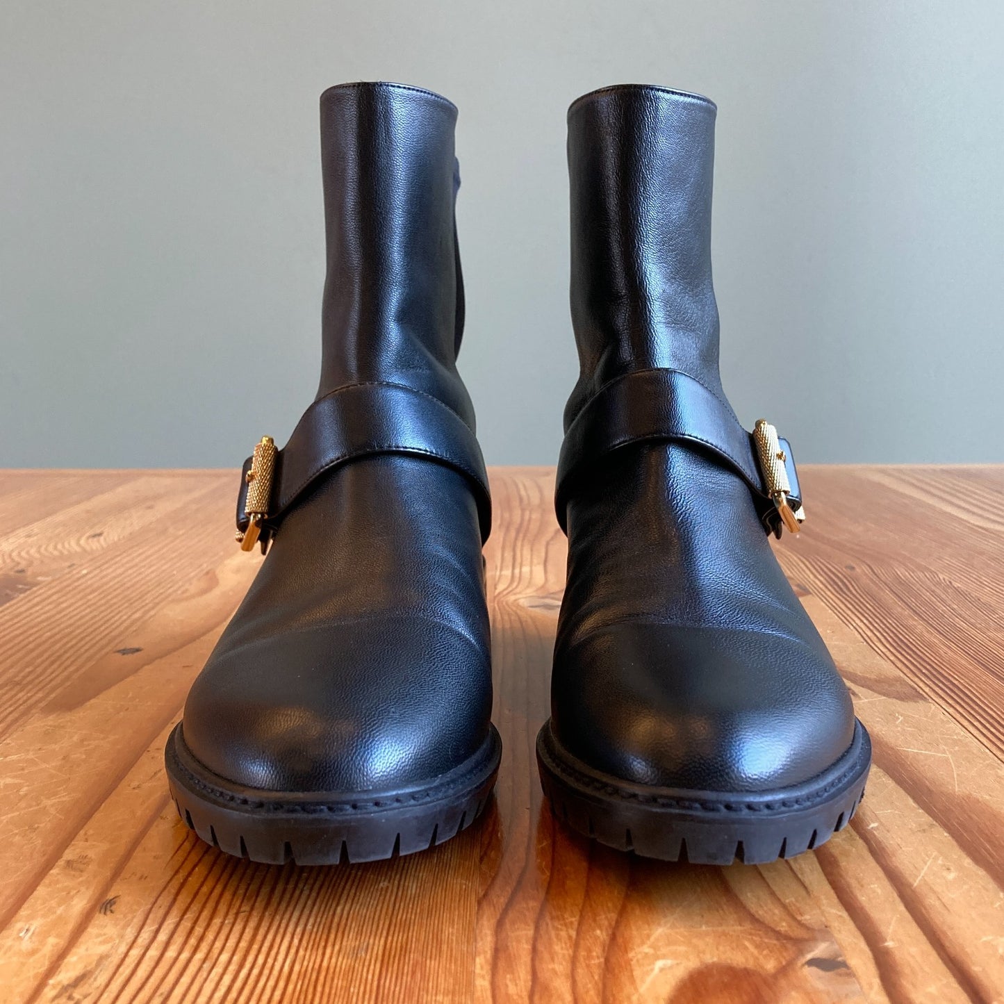 8 - Stuart Weitzman Black Leather Contrast City Buckle Ankle Boots 0905AG