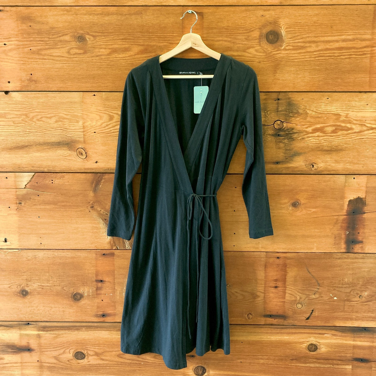 Gudrun Sjoden Black Long Sleeve Wrap Linen Cotton Blend Dress - Size S - 0320JS