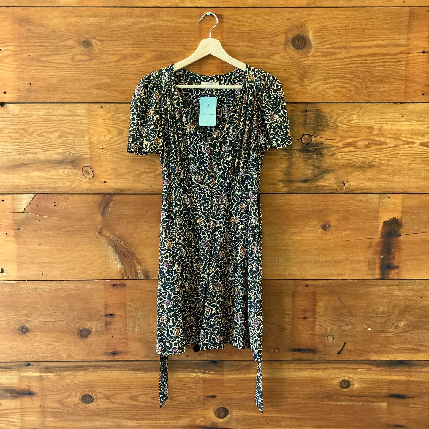 Sessun Black Brown Floy Joy Print Claudia Short Sleeve Dress - Size S - 0813CP