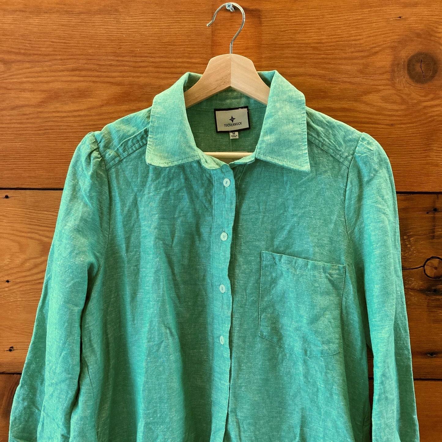 Tuckernuck Green Long Sleeve Linen Mini Callahan Shirt Dress - Size M - 0710SD