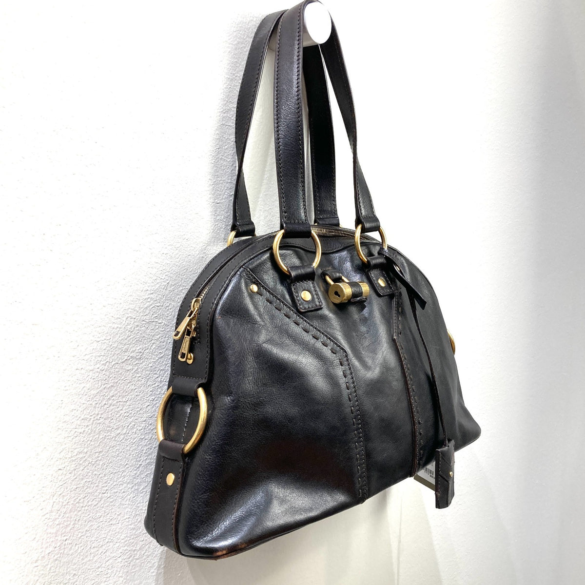 Yves Saint Laurent Black Leather Muse Rive Gauche Satchel Purse Bag - 1017SC