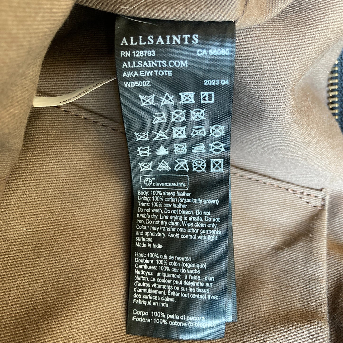 AllSaints Black Leather Spacious Lined Aika Puffer Tote Bag Purse - 0708LG