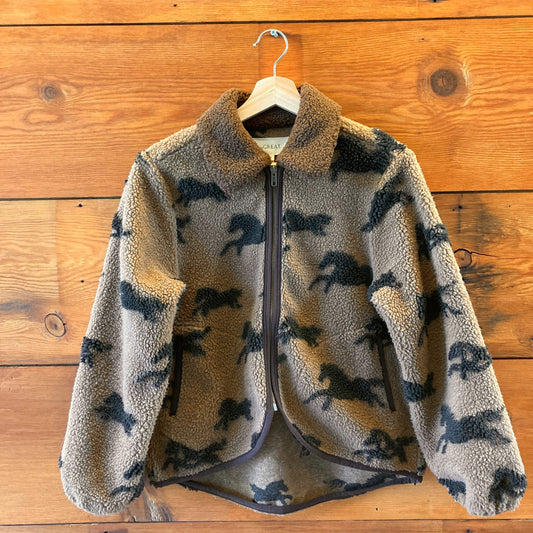 The Great Tan Teddy Black Horse Motif Print Pasture Jacket - Size 0 - 0312IG