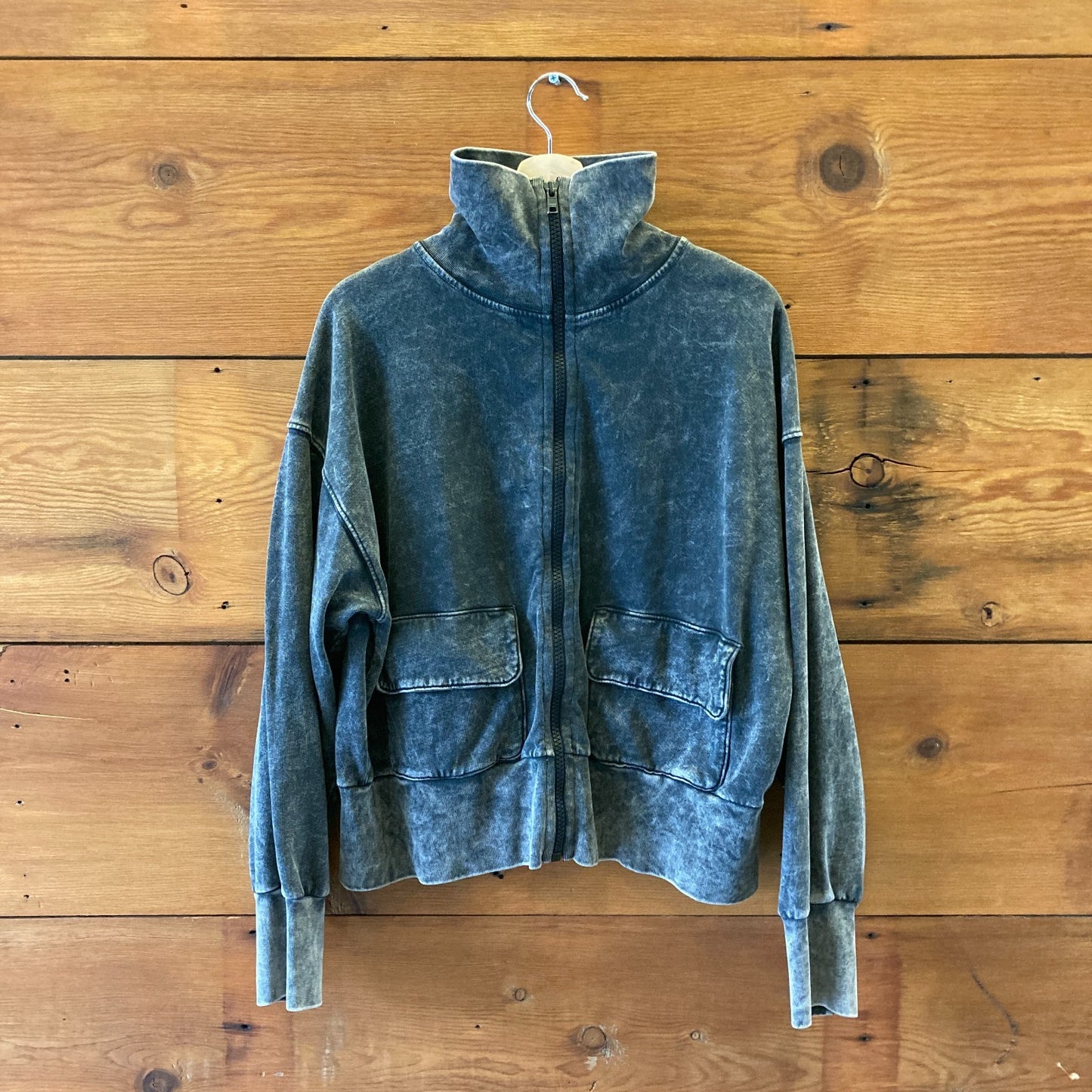 Rachel Comey Distressed Black Zip Front Slide Sweatshirt - Size M - 0204MP