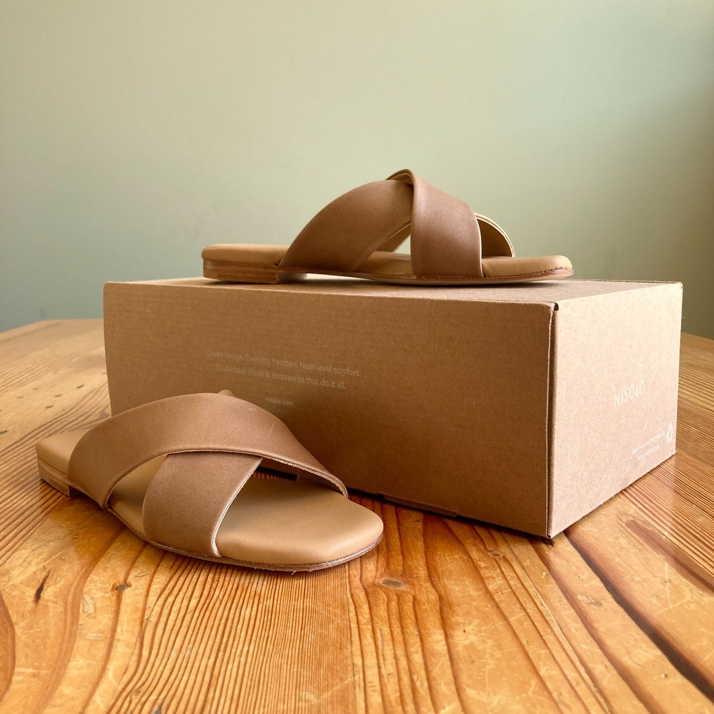 Nisolo Tan Leather Strappy Catalina Slide Sandals - Size 7.5 - NEW - 1125EA