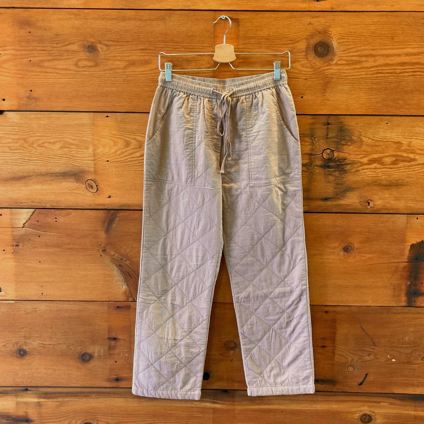 S - Rujuta Sheth Tan Quilted Cotton Drawstring Waist Cozy Pants 0627LH