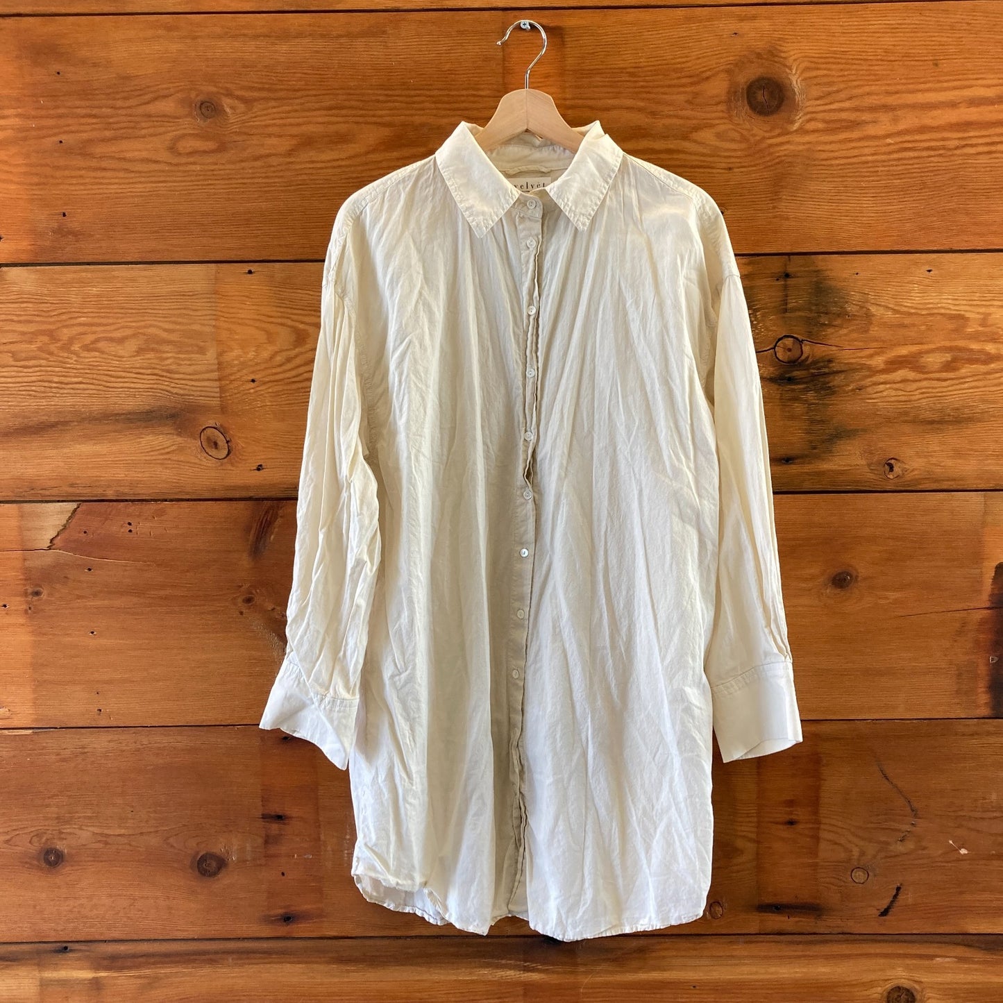 M - Velvet by Graham & Spencer Ivory Button Front Tie Waist Shirt Dress 0416JW