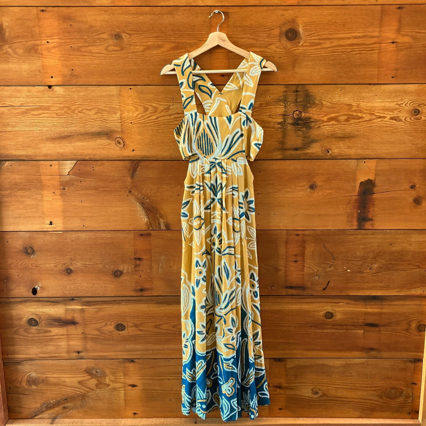 Celandine Anthropologie Yellow Blue Floral Piper Maxi Dress - Size M - 0715DP