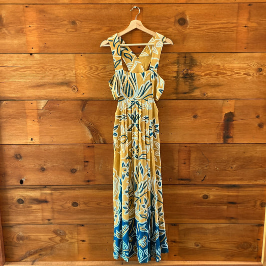 Celandine Anthropologie Yellow Blue Floral Piper Maxi Dress - Size M - 0715DP