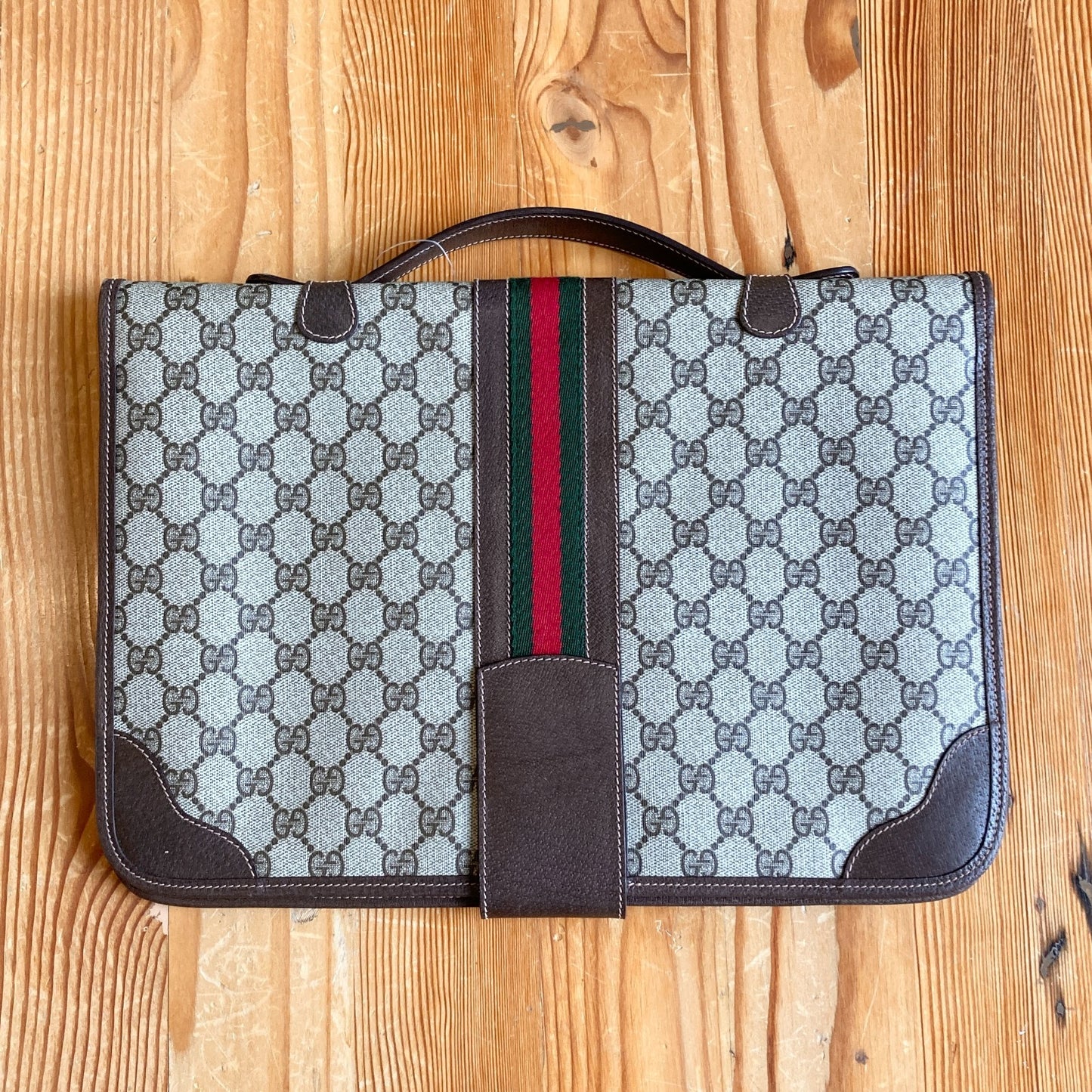 Vintage Gucci GG Monogram Supreme Sherry Web Ophidia Portfolio Laptop Bag 1227EL