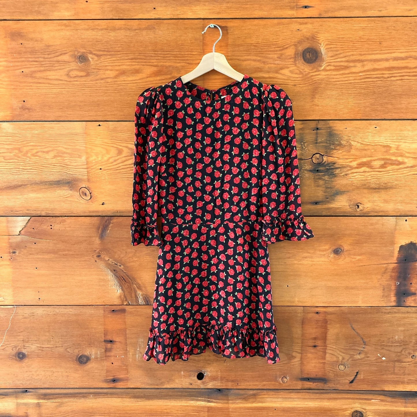 Reformation Black Red Cassandra Rose Print Doutzen Dress - Size 2 - 0809CO