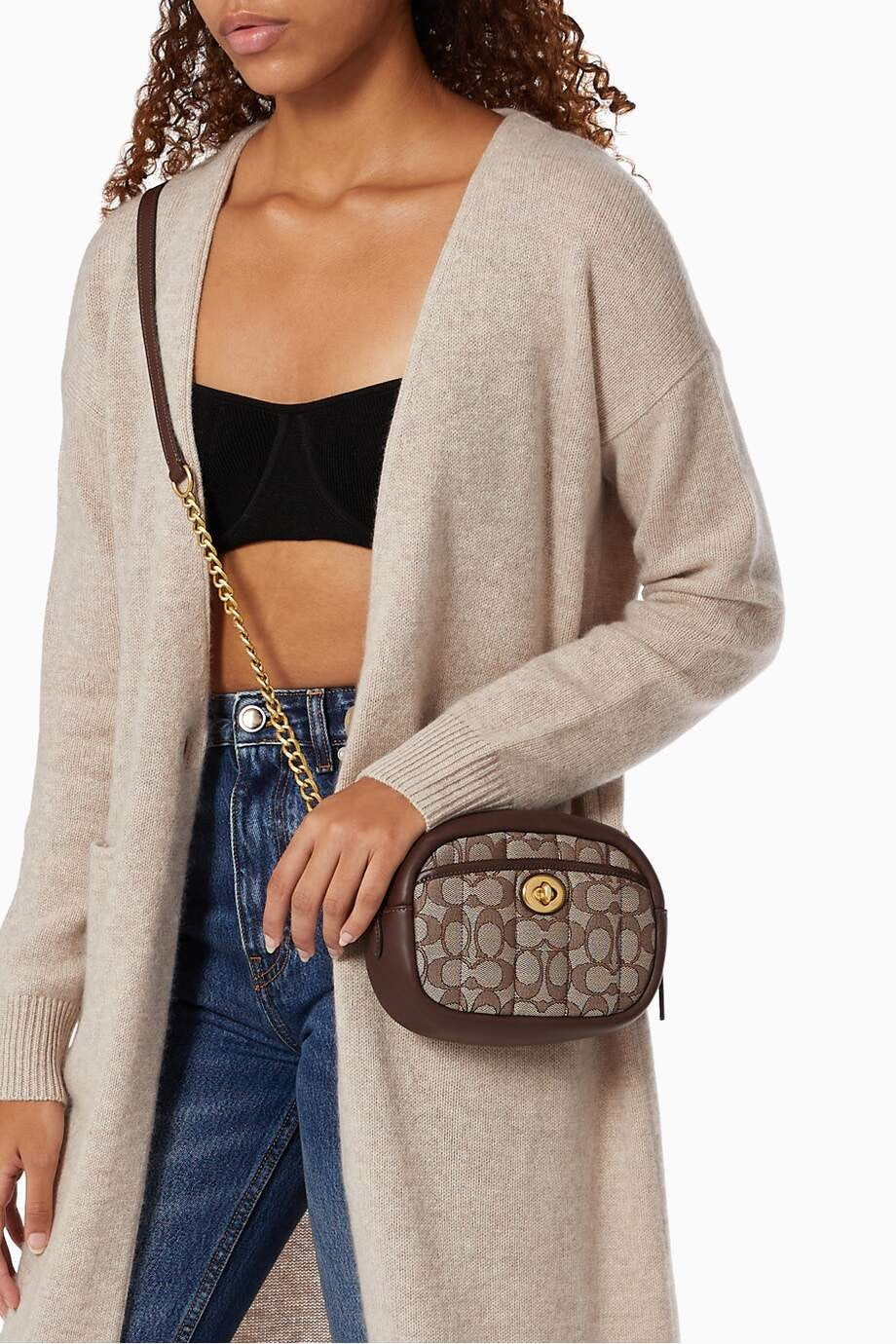 Coach Brown Signature Jacquard Quilted Small Camera Crossbody Bag - 0422MH