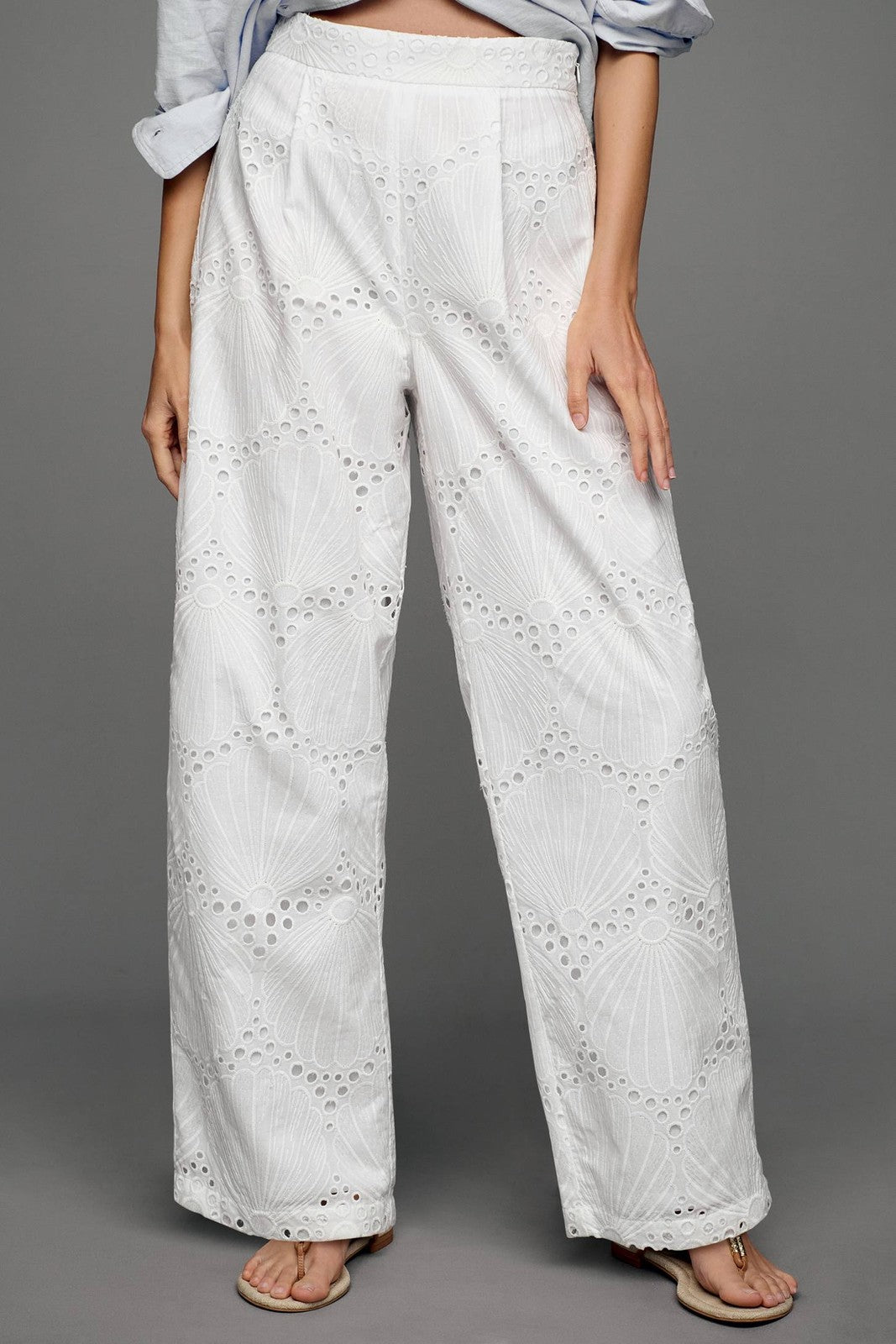 Corey Lynn Calter White Embroidered Eyelet Lined Summer Pants - Size L - 0924GC