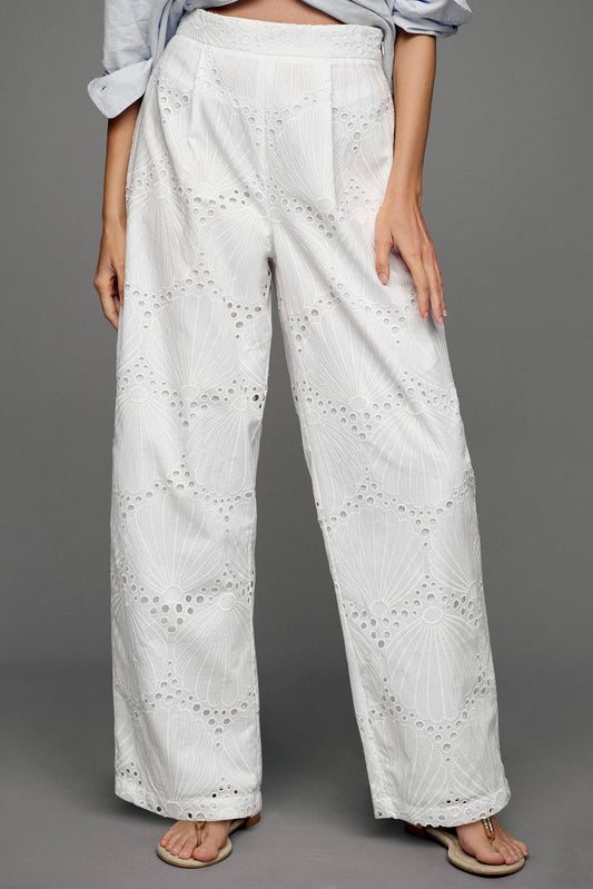 Corey Lynn Calter White Embroidered Eyelet Lined Summer Pants - Size L - 0924GC