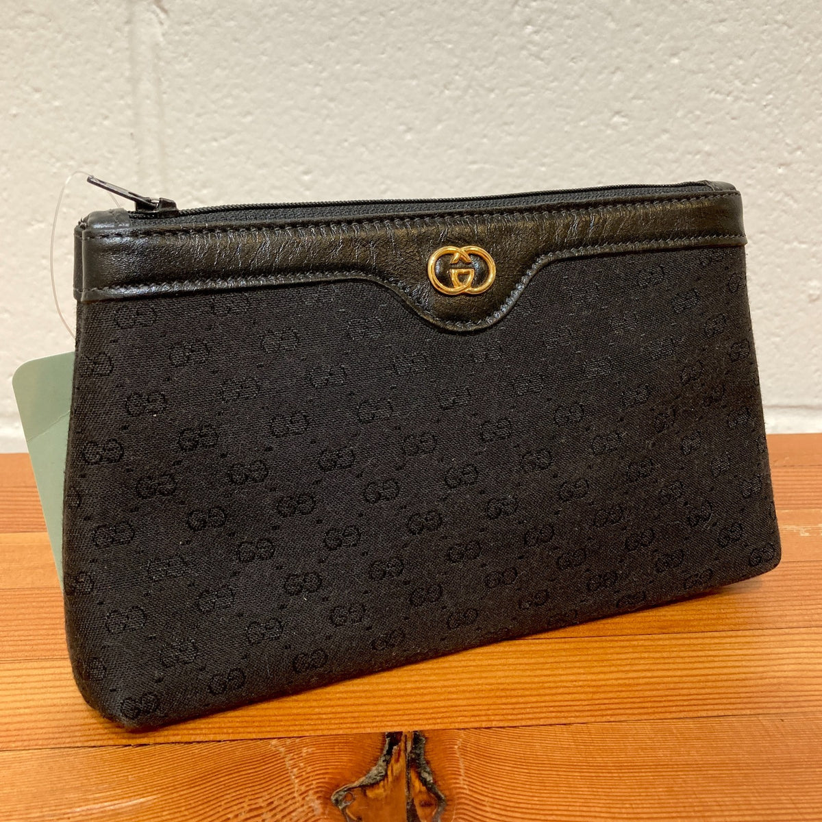 Gucci Black Micro Monogram GG Top Zip Clutch Wallet Purse - 0210AM